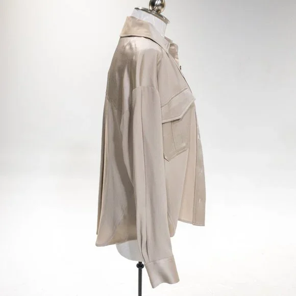 Veronica Beard M Luxe Crepe Button Down Blouse Long Sleeve Shirt Sand size 6 - Picture 8 of 16